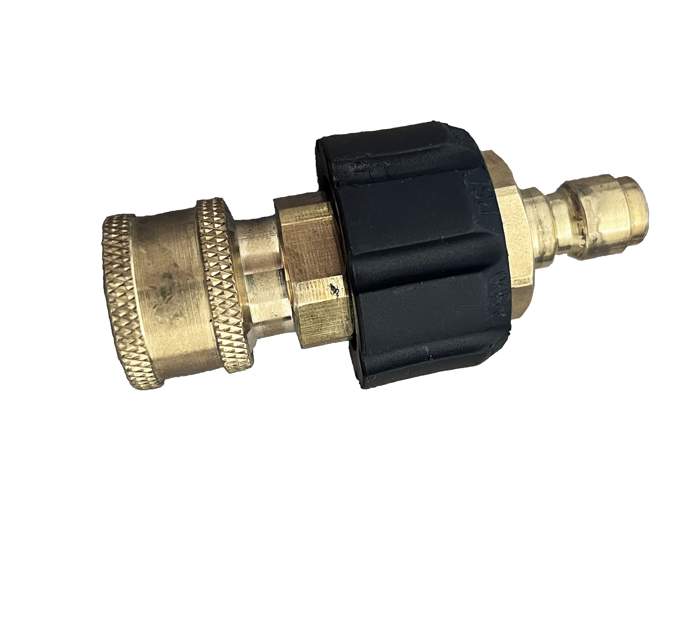 Quick Connect Adapter - High-quality brass quick-connect adapter with ergonomic black plastic grip. Enables fast and secure connection between hose and spray gun. Premium brass construction ensures leak-free operation and long service life.