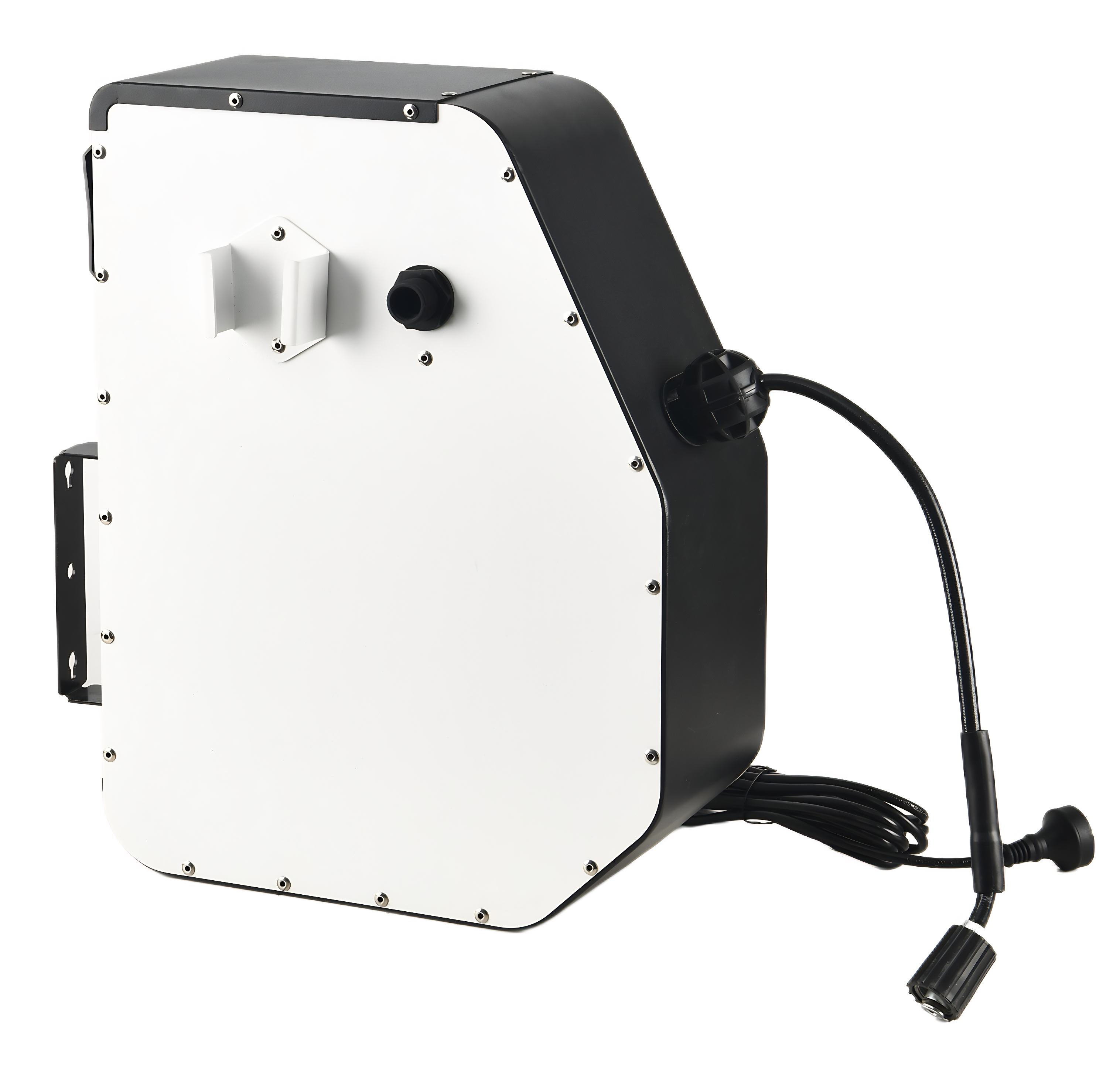 Curved design white wall-mounted pressure washer with distinctive black curved top panel, 1100W motor, and modern aerodynamic styling - mid-range professional cleaning system