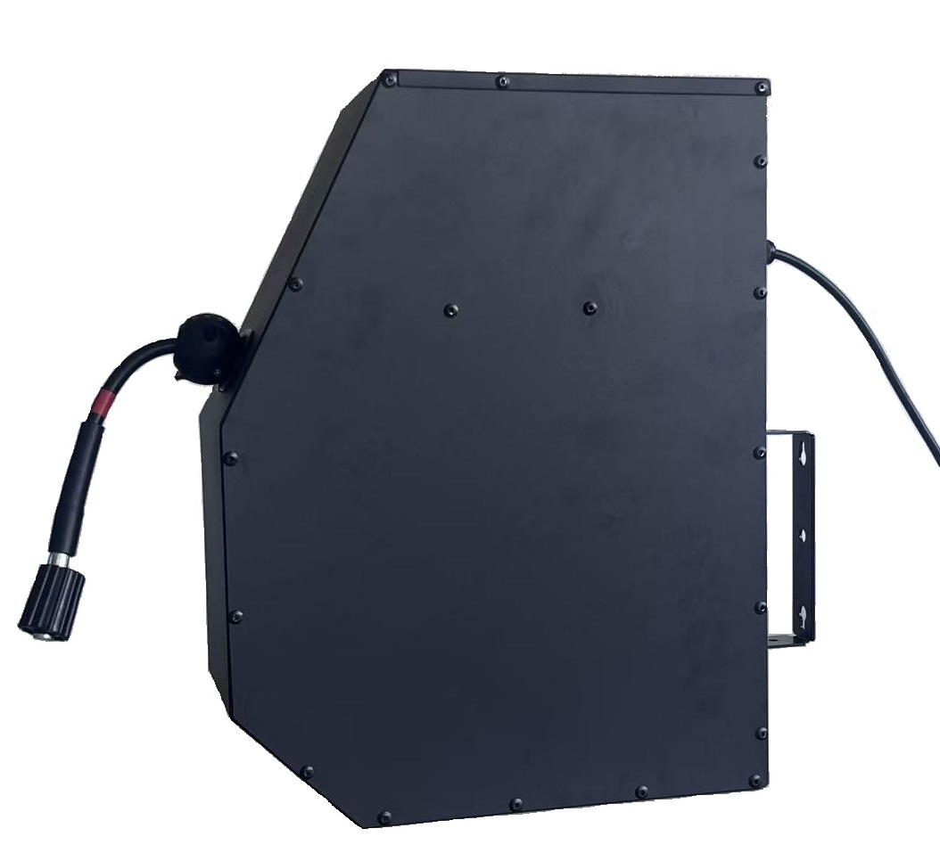 Red and black compact wall-mounted high-pressure washer with integrated spray gun and hose storage - 1100W professional cleaning system featuring 6.7MPa pressure, 20-meter hose, and space-saving design for residential and commercial applications